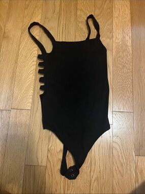 Express Black Ribbed One-Piece Bodysuit with Side Cutouts